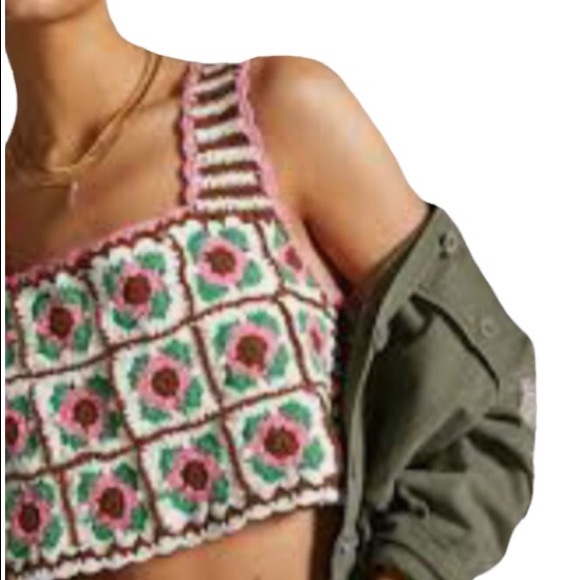 HP 🥳 New Anthropologie Maeve Crochet Floral M/Lg Pink Stripe Tank Sweater Vest - Picture 6 of 12
